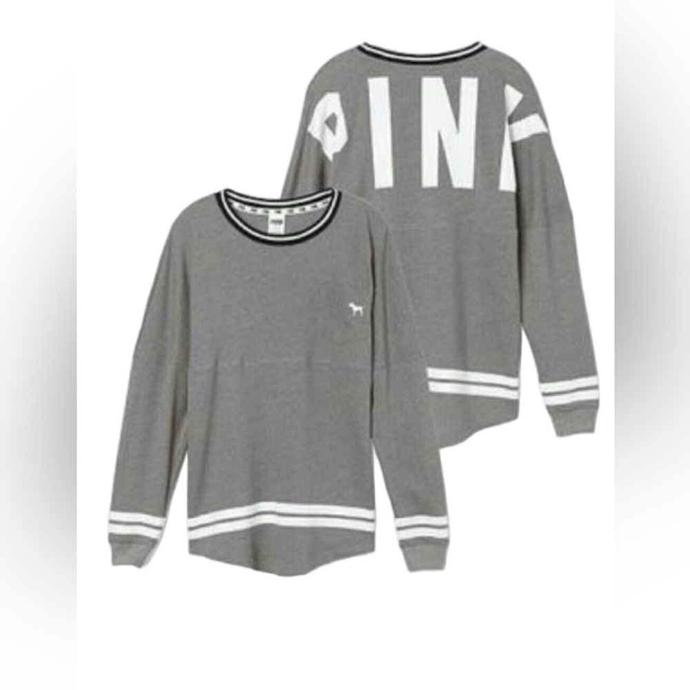 PINK Victoria’s Secret Gray Varsity Long Sleeve Tee Logo Pullover Medium